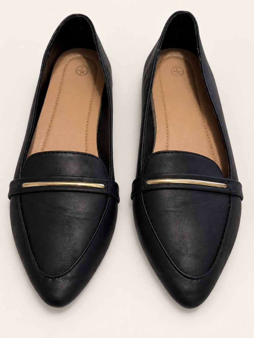 Black Pointed Toe Gold Bar Loafer Flats EU 39